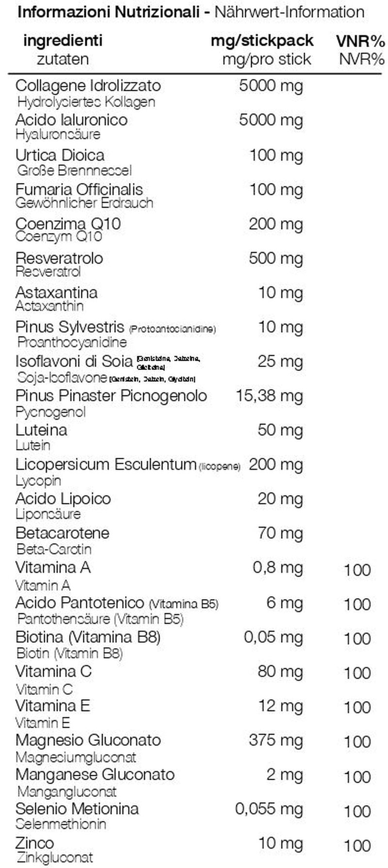 informazioni nutrizionali Integravita